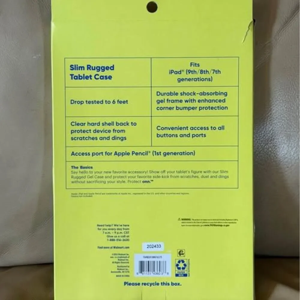 onn. Slim Rugged Tablet Case for iPad 9th/8th/7th Gen